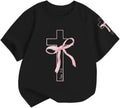 Girls Cute Christian Shirts Kids Pink Bow Shirt Jesus God Faith Tshirts Aesthetic Cross Bible Verse Graphic Tee Tops