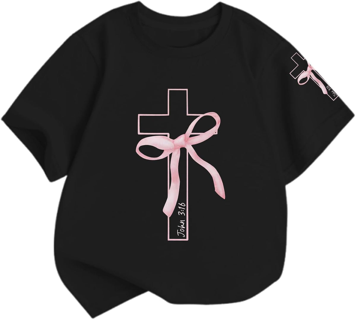 Girls Cute Christian Shirts Kids Pink Bow Shirt Jesus God Faith Tshirts Aesthetic Cross Bible Verse Graphic Tee Tops