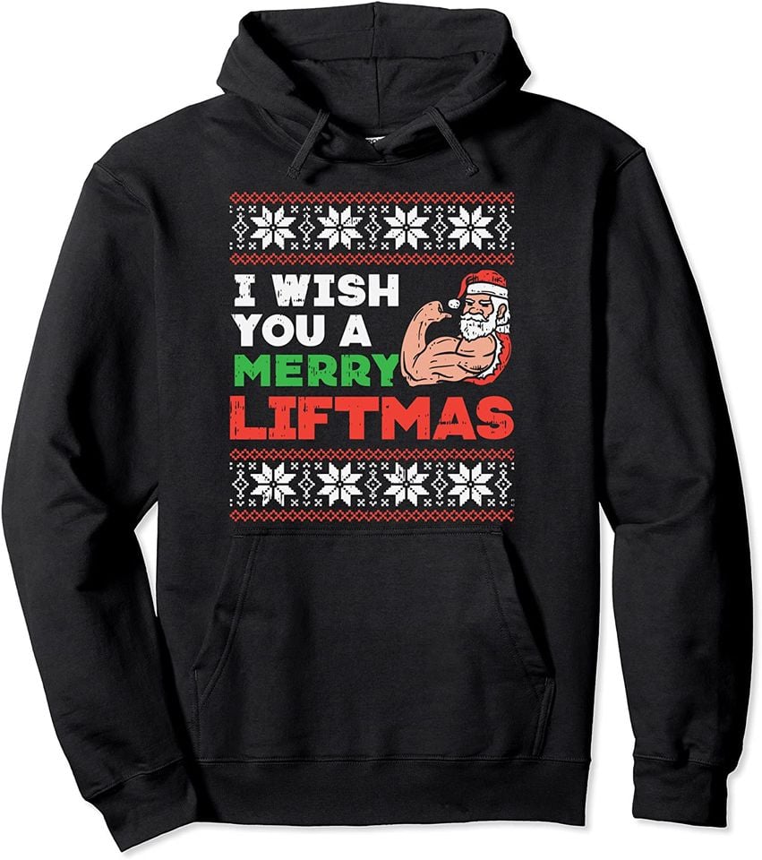 I Wish Merry Liftmas Ugly Christmas Sweater Gym Santa Gift Pullover