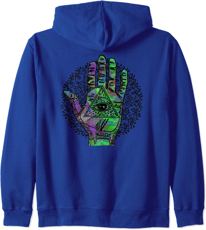 Trippy Color Psychedelic Hamsa Hand Trippy Colorful Third Eye Green Swirl