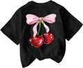 Cute Shirts for Girls Cherry Bow Shirt Kids Graphic Tees Preppy Summer T-Shirt Aesthetic Clothes Trendy Tops