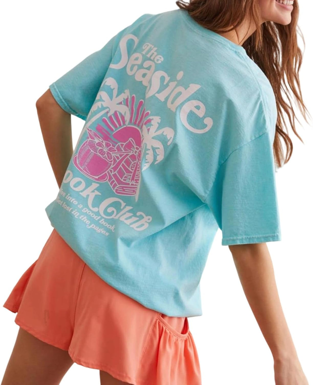 Womens Oversized Baggy Loose Fit T Shirts Graphic Print Short Sleeve Cute Teen Girls Preppy Y2k Going Out Tops