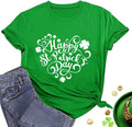 Happy St Patrick's Day Cotton Shirt for Women Clover Graphic Print Summer Athletic Short Sleeve Roundneck Casual Tee Tops