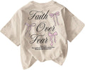 Women's Y2k Graphic Tees Cute Bow Letter Print Short Sleeve Aesthetic T Shirt Summer Tops