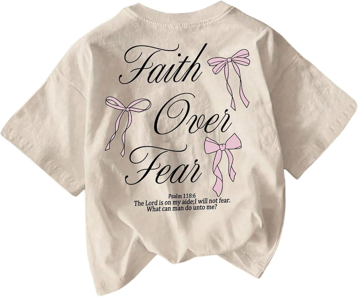 Women's Y2k Graphic Tees Cute Bow Letter Print Short Sleeve Aesthetic T Shirt Summer Tops