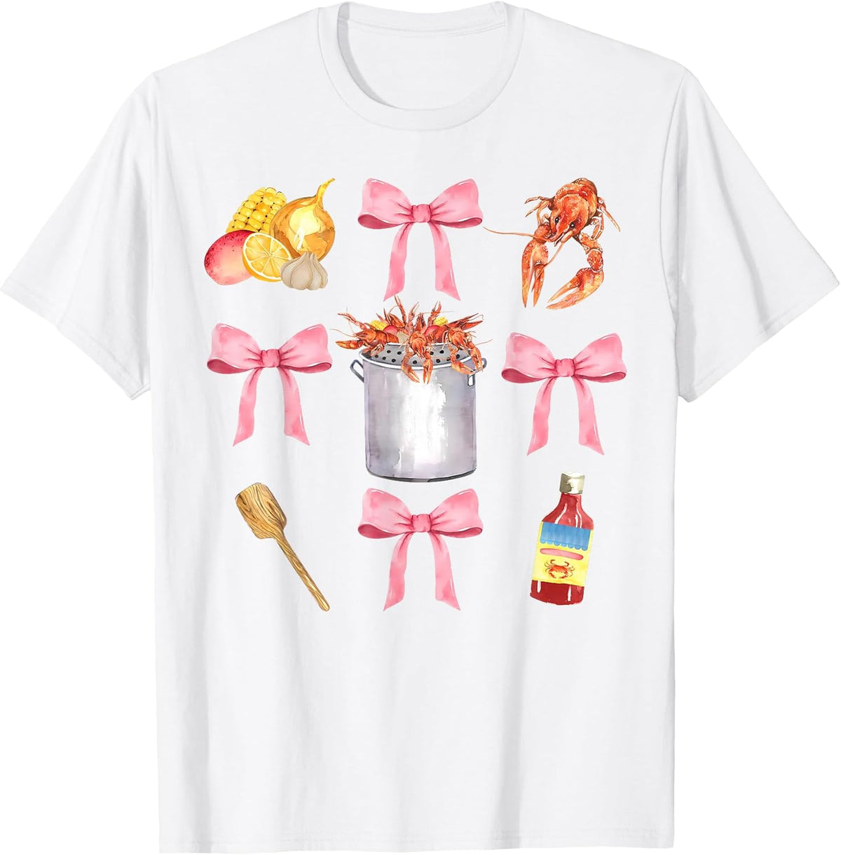 Pink Bow Cute Coquette Crawfish Clean Girl Aesthetic T-Shirt