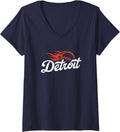 Womens Detroit Baseball Vintage Minimalist Retro Baseball Lover V-Neck T-Shirt