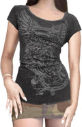 Women Grunge Graphic Short Sleeve Tees Y2k Gothic Crew Neck T Shirts Vintage Aesthetic Emo Top 90s E-Girls Clothes