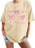 Bow Shirts for Women Oversized Tshirts Coquette Aesthetic Pink Bow Shirt Womens Cute Graphic Trendy Tees Top