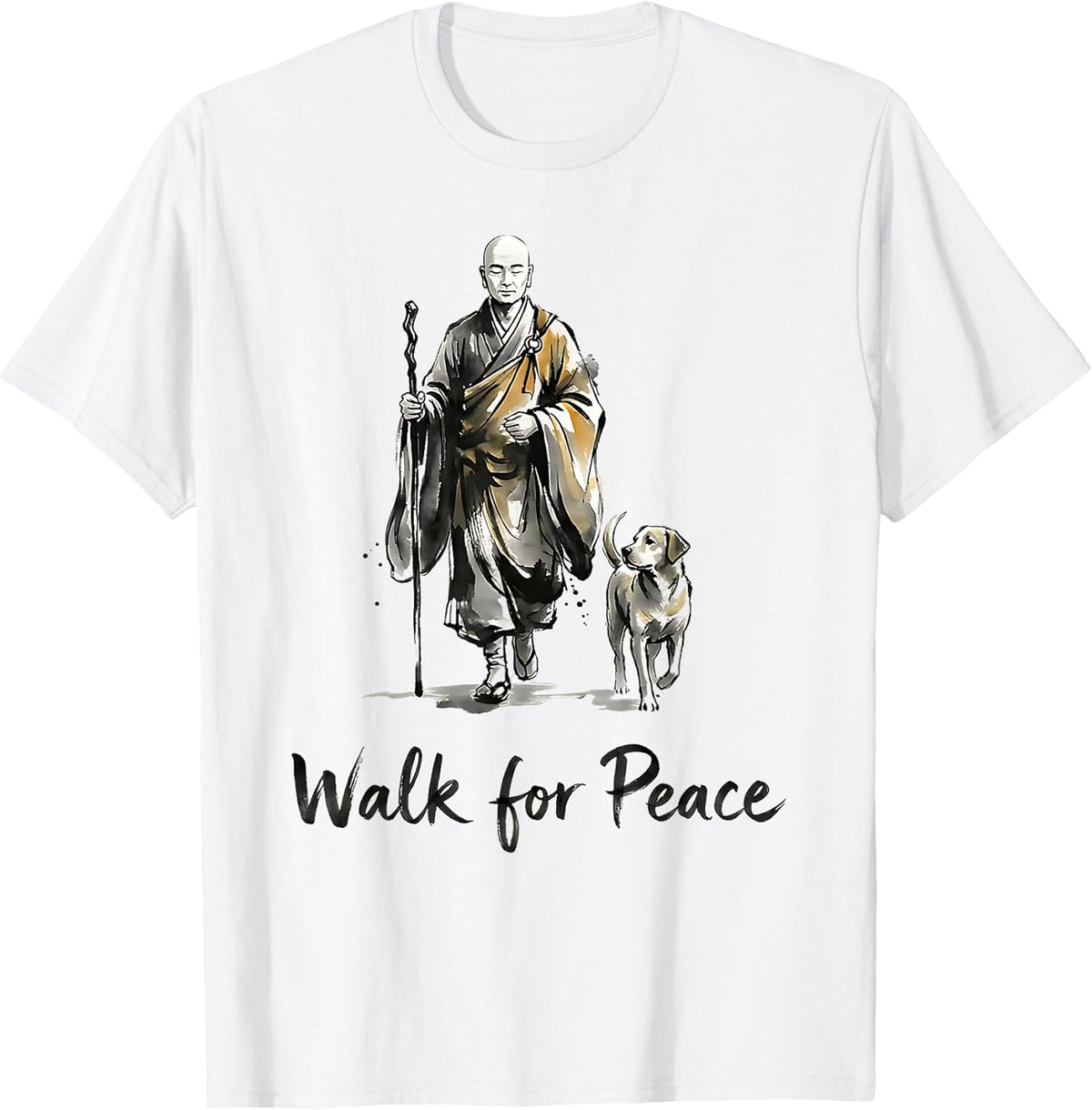 Minimalist Zen Art Walk for Peace Monks with Aloka Dog T-Shirt