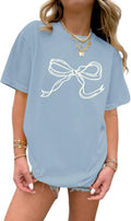 Bow Oversized Shirts for Girls Graphic Cute Shirt for Teen Preppy Aesthetic Tshirt Girls' Summer Casual Coquette Top