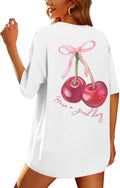 Oversized Graphic Tees for Women Trendy Cherry Printed Shirt Cute Summer Aesthetic Cotton Tshirts Tops for Teens