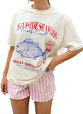 Cute Strawberry Beach Shirts Oversized Graphic Tees Women Short Sleeve Y2k Summer Tops 2000s Aesthetic Preppy Clothes