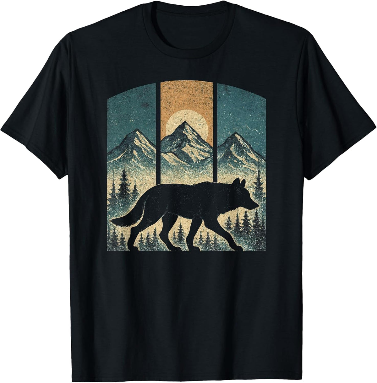 Vintage Wolf Graphic Tee Mountains Nature Men Women Retro T-Shirt