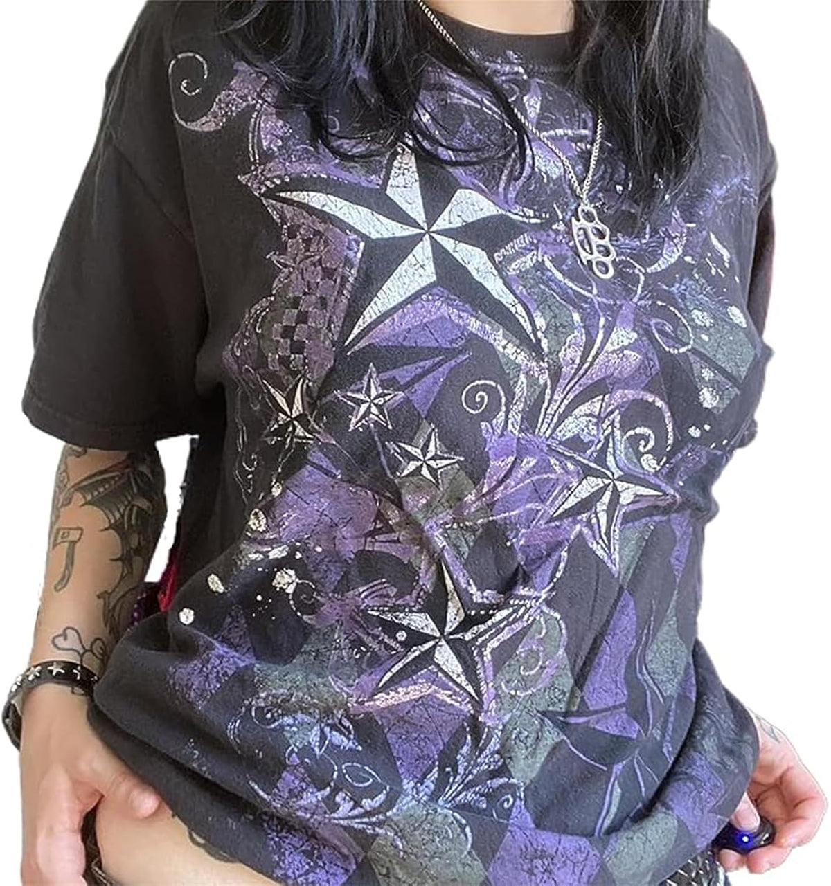 Fairy Grunge Top Women Y2k Short Sleeve Vintage Goth Graphic T Shirt Teen Girl Emo Aesthetic Gothic Baggy Tee