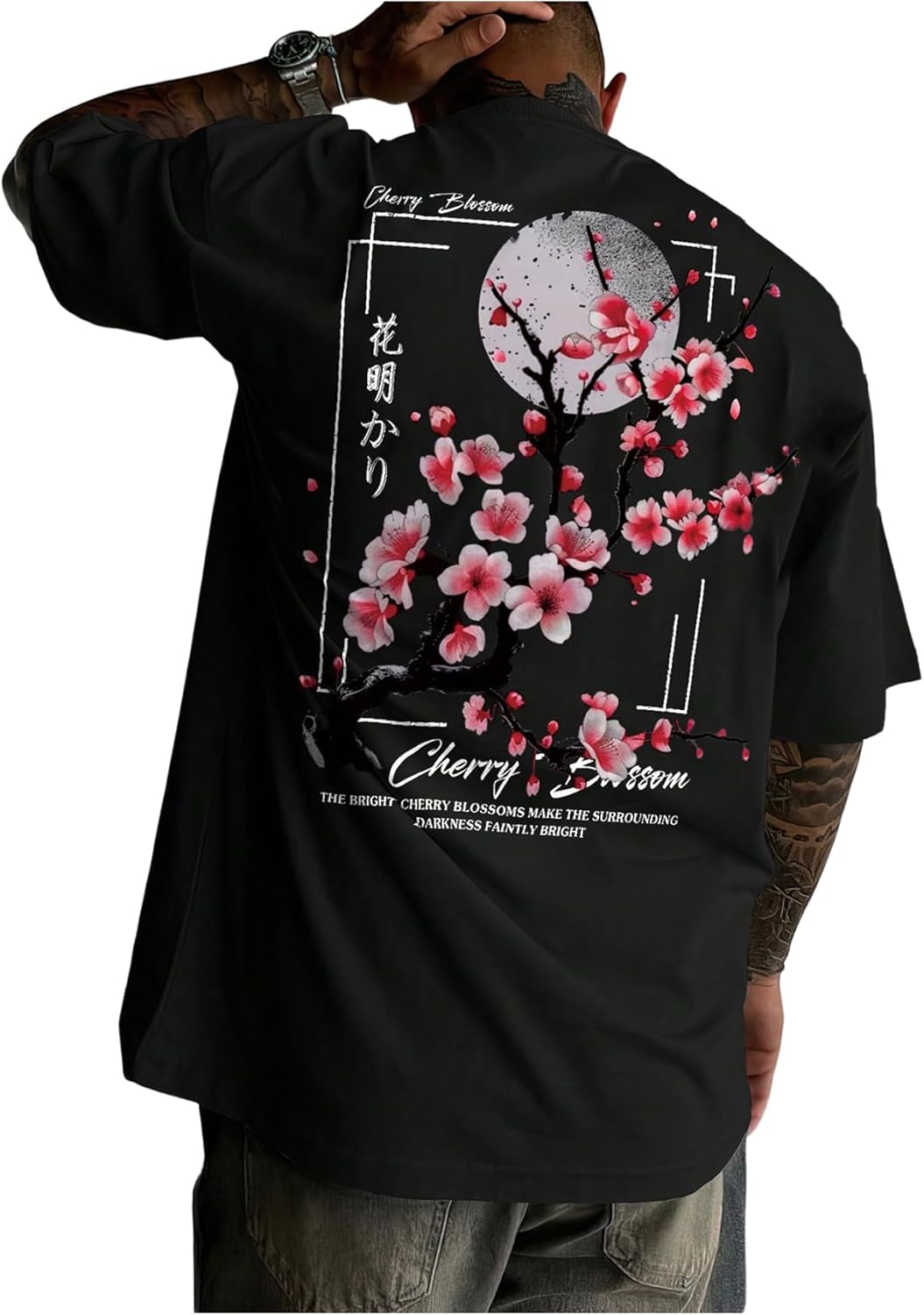 Men's Japanese Letter Graphic Tee Top Oversized Short Sleeve Casual Aesthetic Print T-Shirt