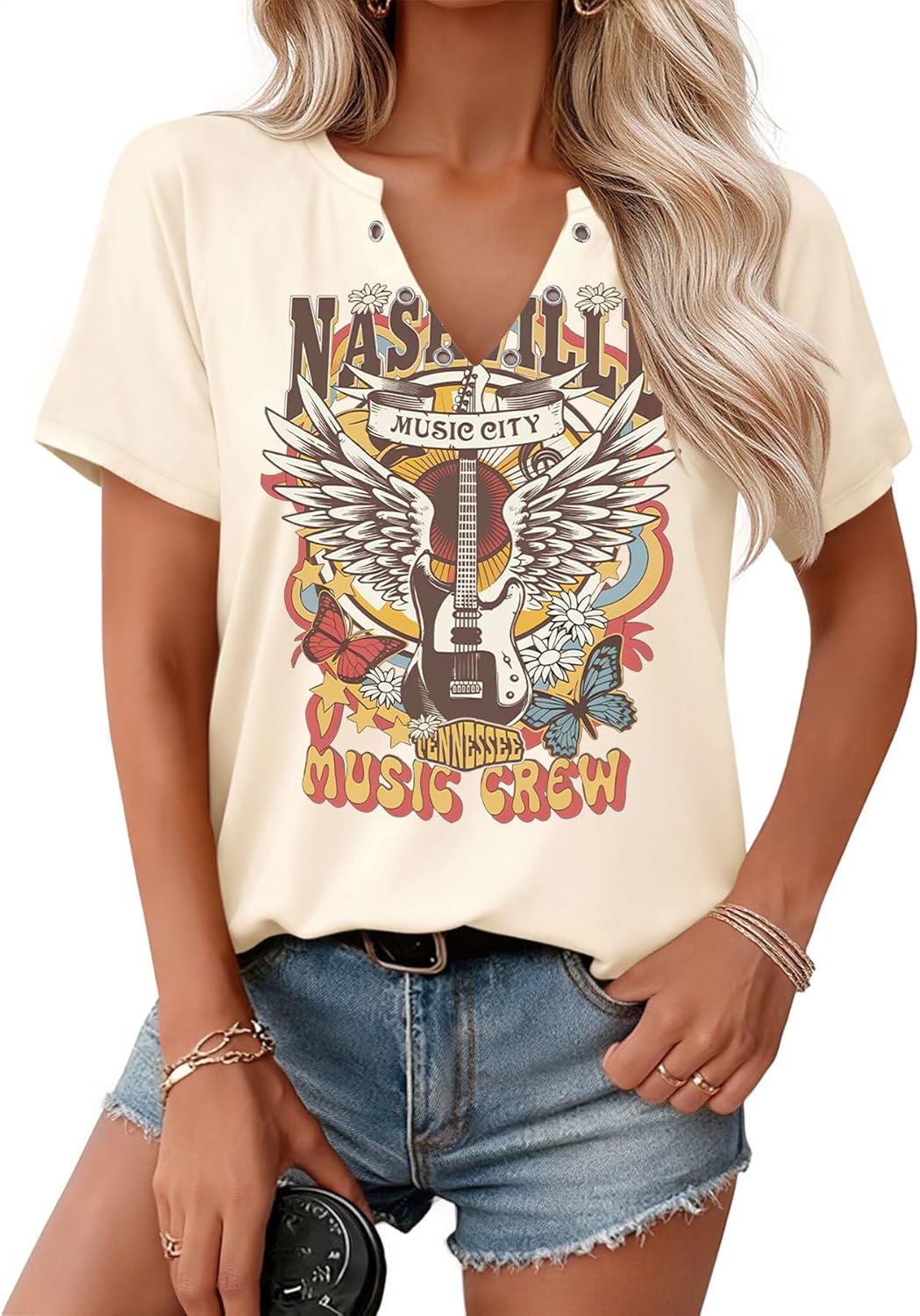 Country Music Shirts for Women V Neck Rock Band Tshirt Vintage Graphic Country Concert Outfits