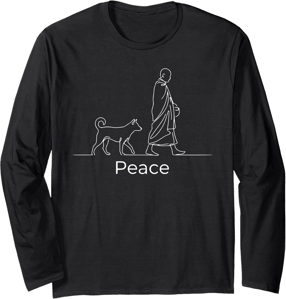 Peace Minimalist Zen Art Walk for Peace Monks with Aloka Dog Long Sleeve T-Shirt