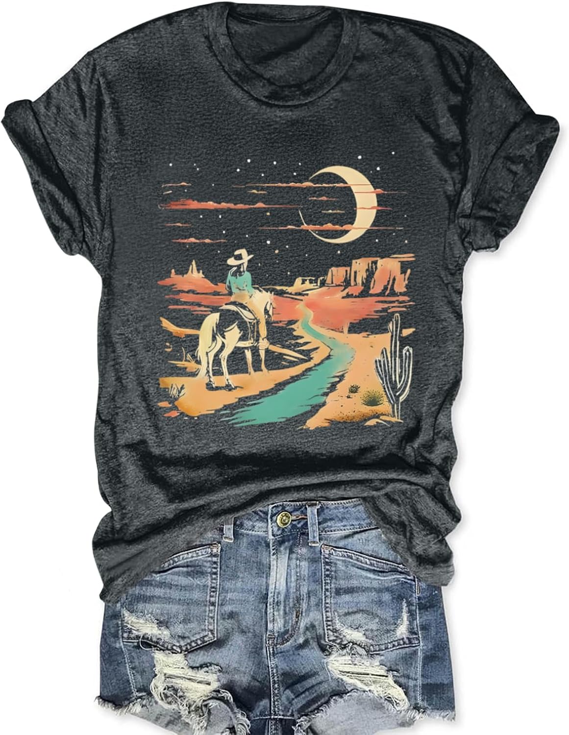 Western Cowboy Vintage Rodeo Shirts for Women Retro Country Music Concert Tshirts Cowgirl Wild West Graphic Tees