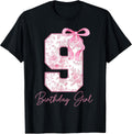 9th Birthday Girl Pink Coquette Bow 9 Year Old