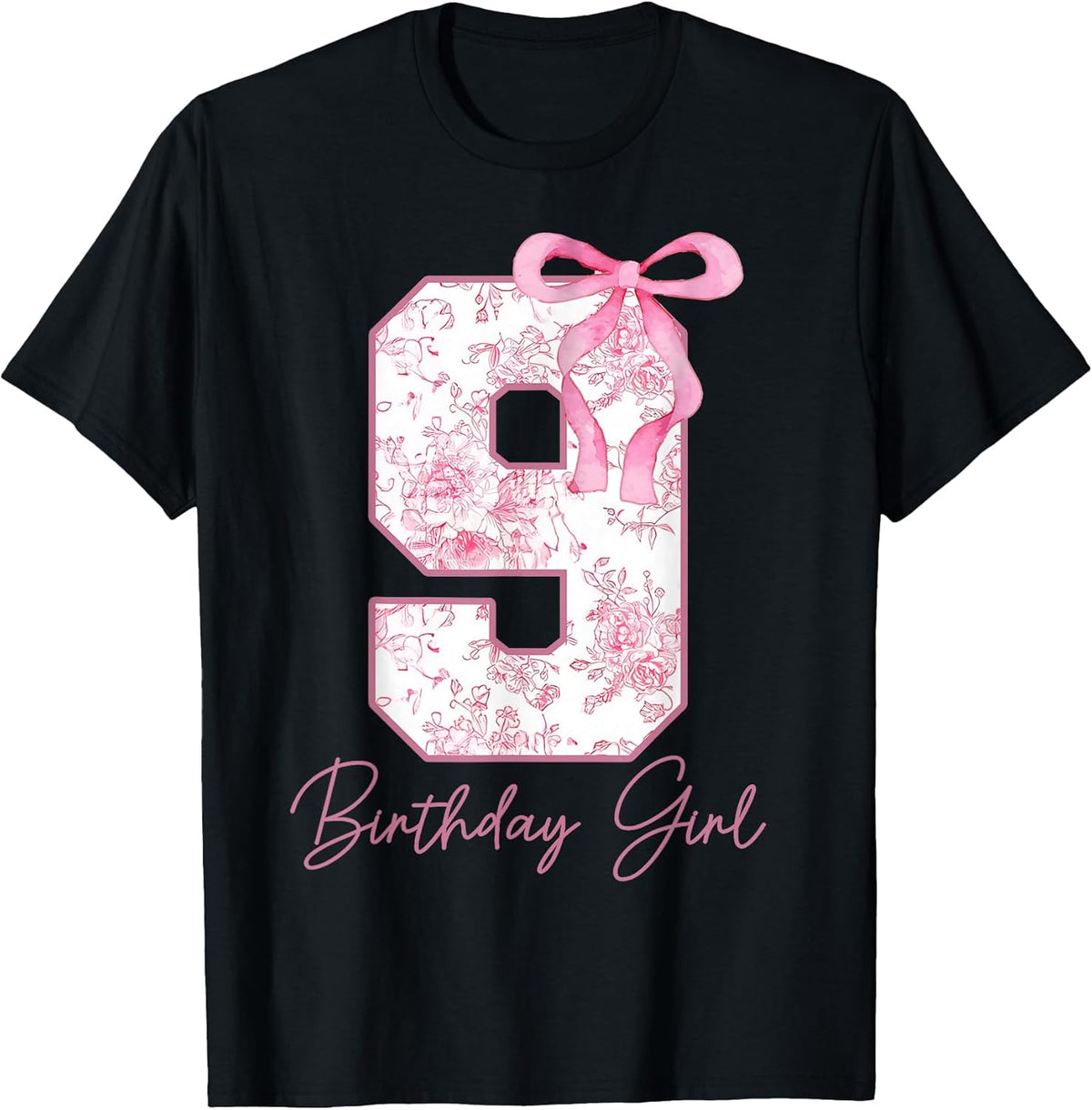 9th Birthday Girl Pink Coquette Bow 9 Year Old