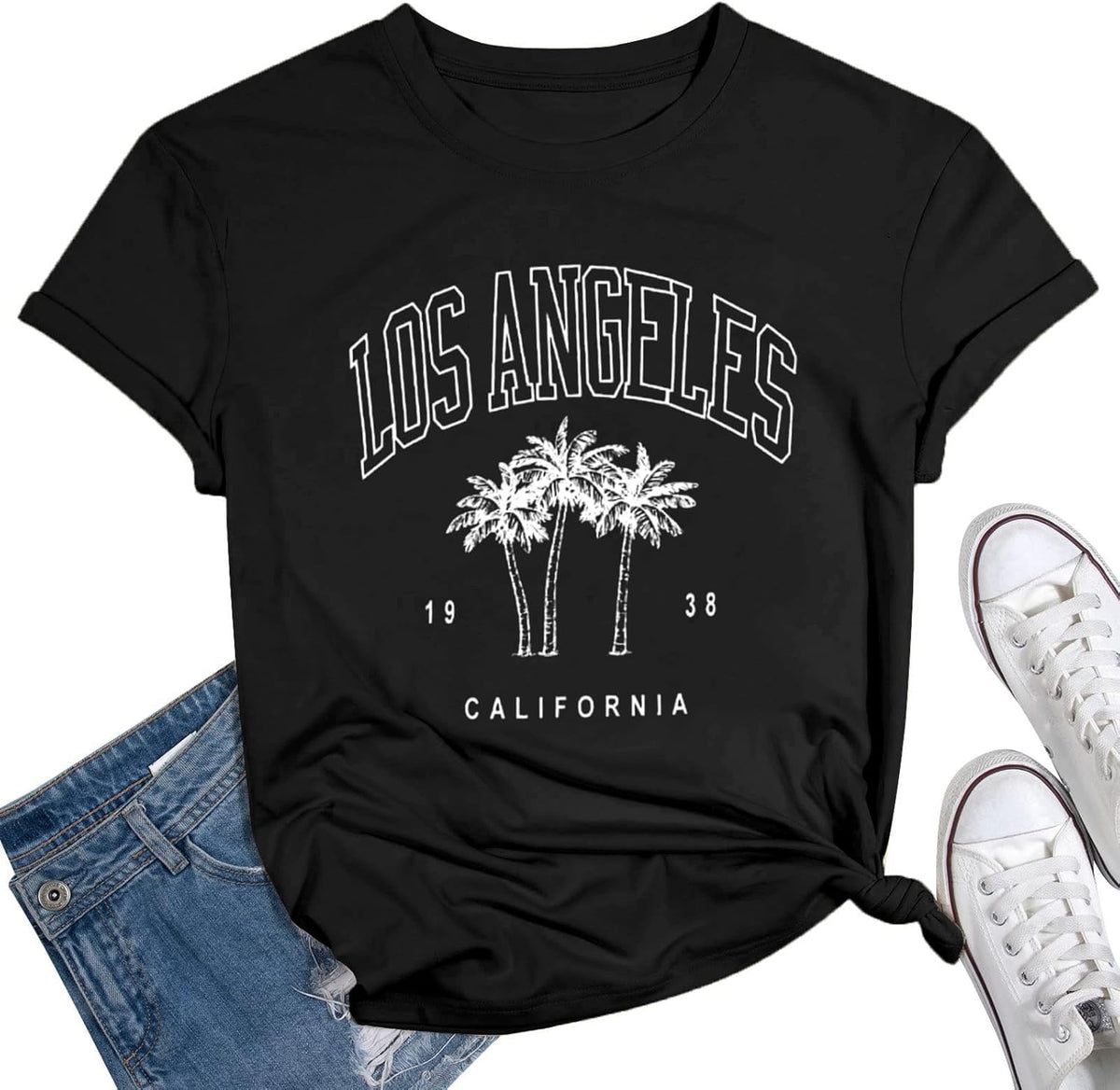 Womens Los Angeles California T-Shirts Funny Letter Printed Vintage Graphic Casual Workout Tops Holiday Tee Shirt