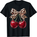 Cute Cherry Leopard Coquette Bow Cherries Women Girls T-Shirt