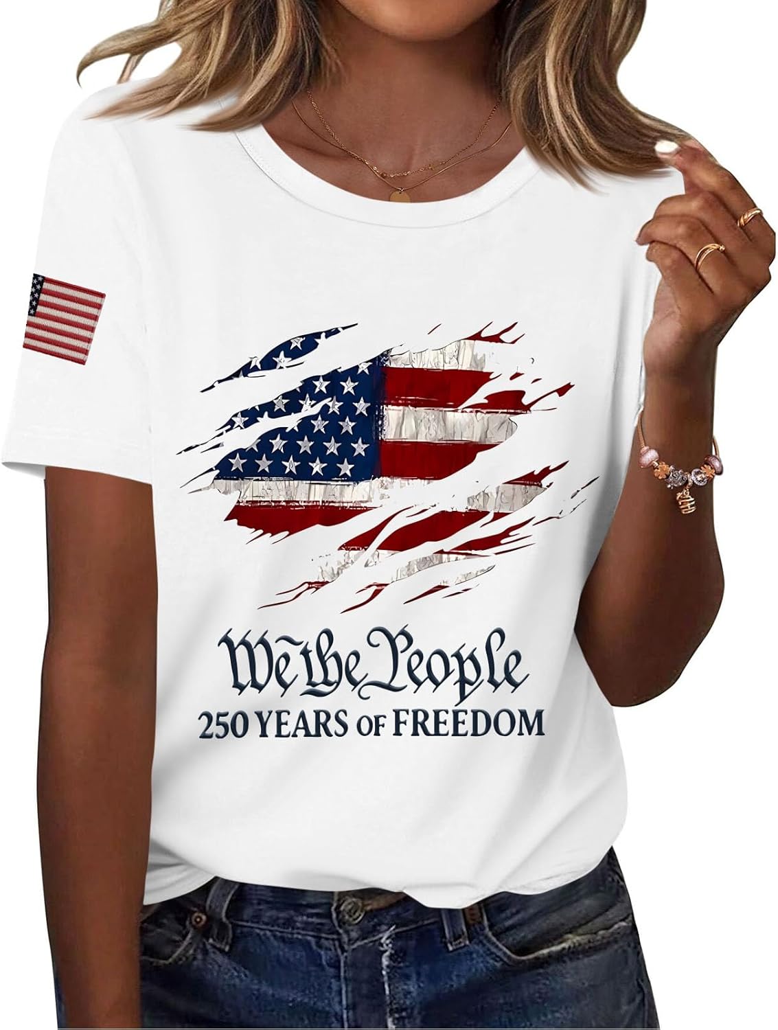 Short Sleeve Independence Day Women’s 250th Anniversary USA Shirt 2026 American Flag Retro Graphic Tee
