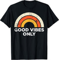 Casual Graphic Tee Vintage Retro Good Vibes Only Rainbow T-Shirt