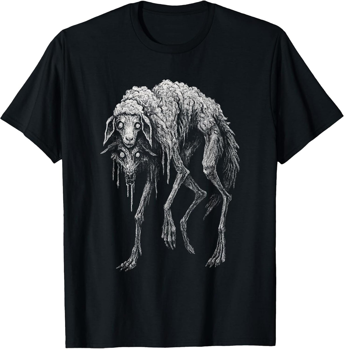Creepy Wolf Sheep Horror Scary Folklore Goth Alt Aesthetic T-Shirt