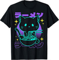 Anime Ramen Cat Japanese Retro Noodles Aesthetic Kawaii Cat T-Shirt