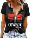 Retro Western Cowboy Shirt Women Country Music Cute Cattle Skull Graphic Concert Outfit Tops
