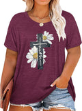 Plus Size Womens Country Shirts Funny Western Graphic Tees Short Sleeve Flower Tops Blouses Casual Summer T-Shirt