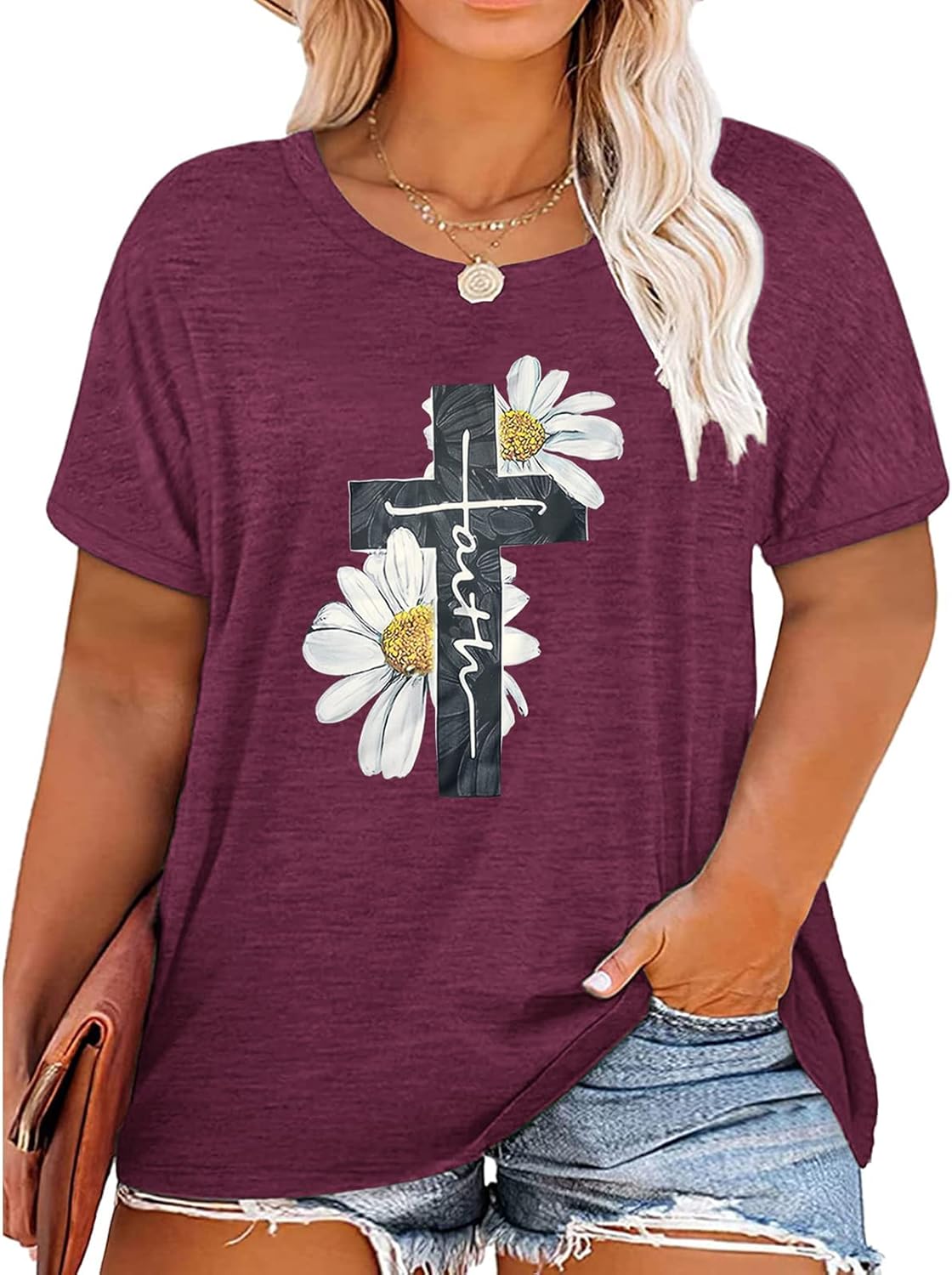 Plus Size Womens Country Shirts Funny Western Graphic Tees Short Sleeve Flower Tops Blouses Casual Summer T-Shirt