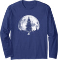 Retro Full Moon and Minimalist Pine Tree Vintage Graphic Long Sleeve T-Shirt