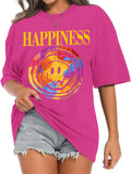 Smile Face Preppy Graphic Tees for Teen Girls Gym Baggy Cute Oversized T Shirts Slogan Aesthetic Tops for Women