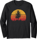Retro Sun Minimalist Pine Tree Vintage Graphic Long Sleeve T-Shirt
