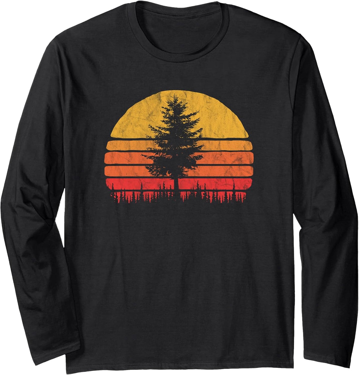 Retro Sun Minimalist Pine Tree Vintage Graphic Long Sleeve T-Shirt