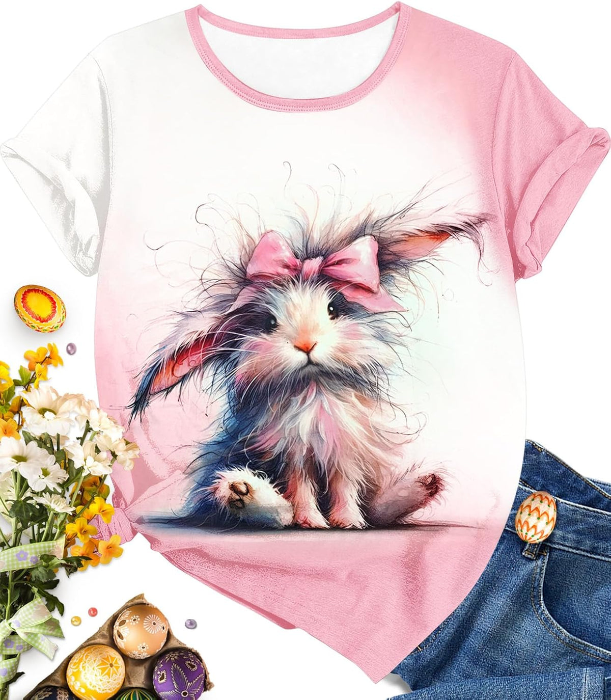 Easter Bunny Shirt for Women Cute Rabbit Graphic T Shirt Funny Short Sleeve Happy Easter Tee Tops