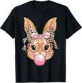 Cute Bunny Rabbit Face Leopard Glasses Girl Happy Easter Day T-Shirt