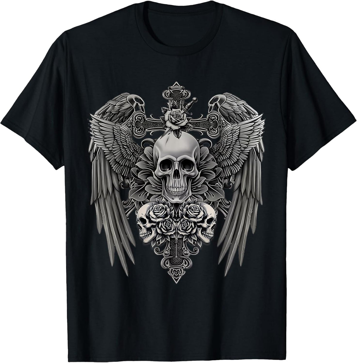 Funny Y2K Grunge Aesthetic Wings Alt Goth Skull Cross Gothic T-Shirt