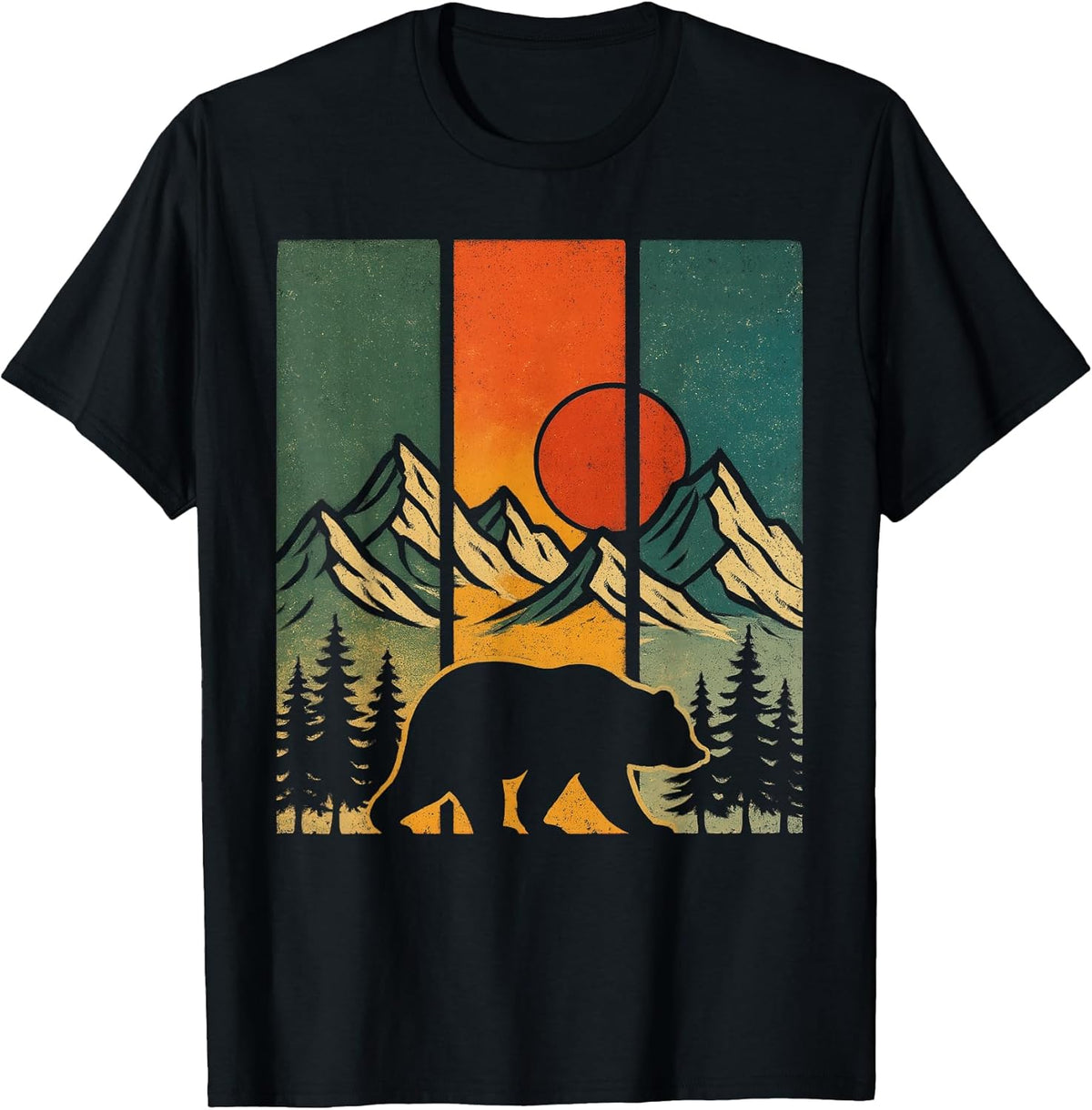 Retro Bear Graphic Tee Mountains Nature Outdoor Vintage T-Shirt