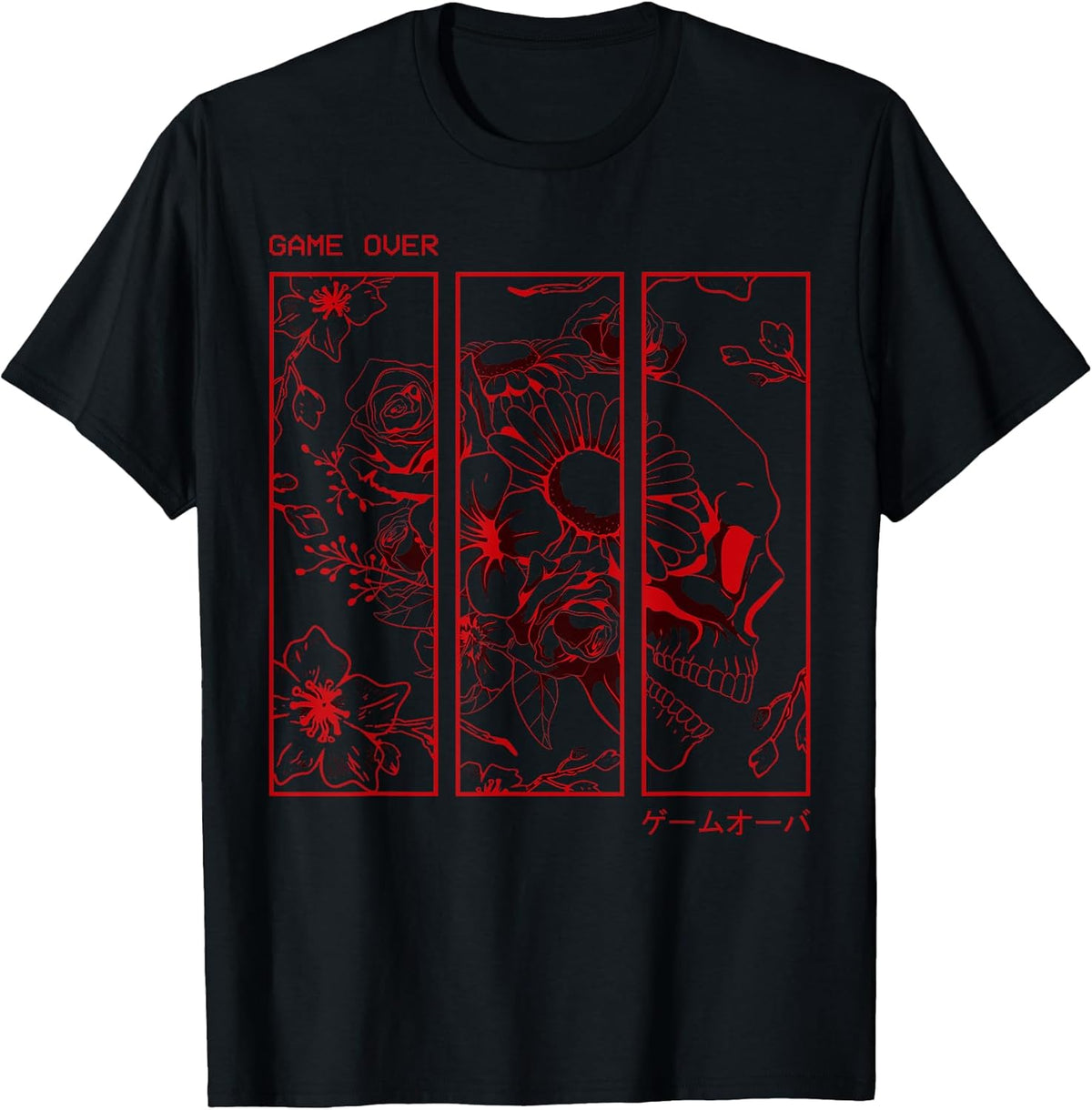 Soft Grunge Aesthetic Skull Roses Japanese Game Over T-Shirt