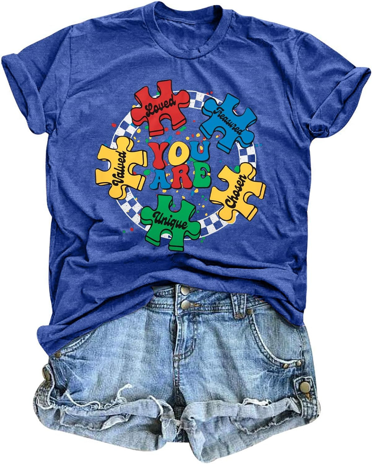 Autism Awareness Shirt Women in April We Wear Blue Autism Awareness Shirt Kindness Tee Motivational Short Sleeve Tops