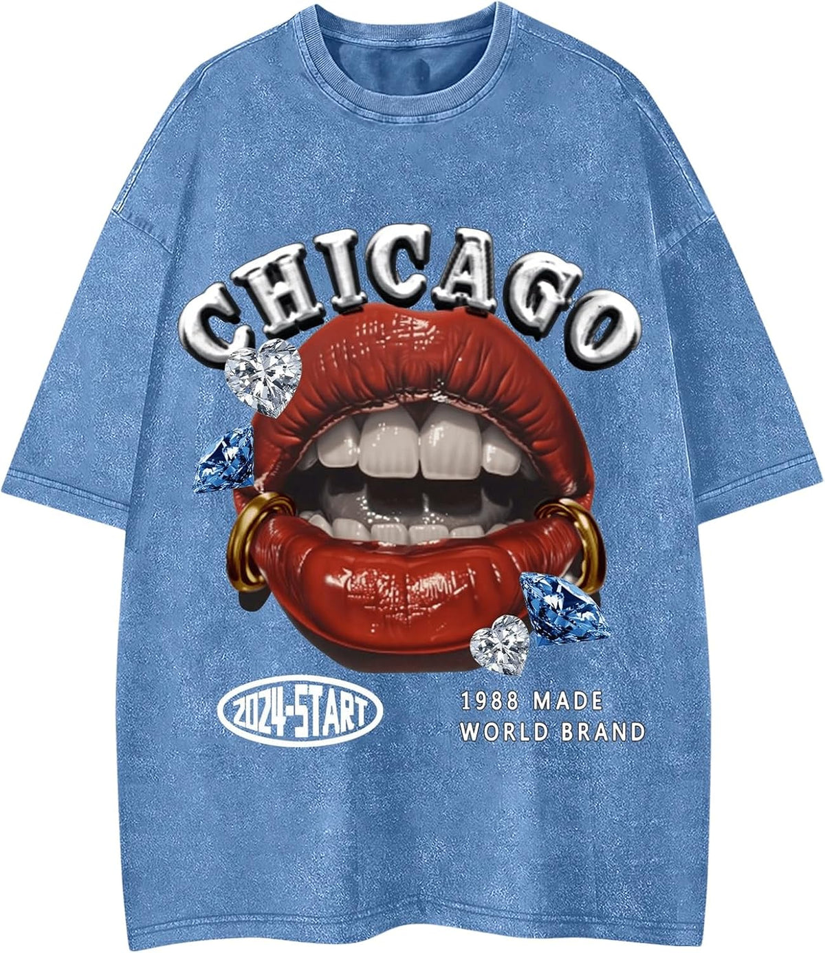 Men's Lip Graphic Tees Vintage Hipster Hip Hop Crew Neck Y2k T-Shirt Streetwear Top
