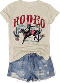 Western Rodeo Shirt for Women Retro Cowboy Graphic Tee Cowgirl Country Music T Shirt Cow Skull Print Tops Casual Tops