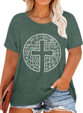 Plus Size Easter Shirts for Women He is Risen Graphic Shirt Christian Short Sleeve Retro Jesus Faith Tee Tops
