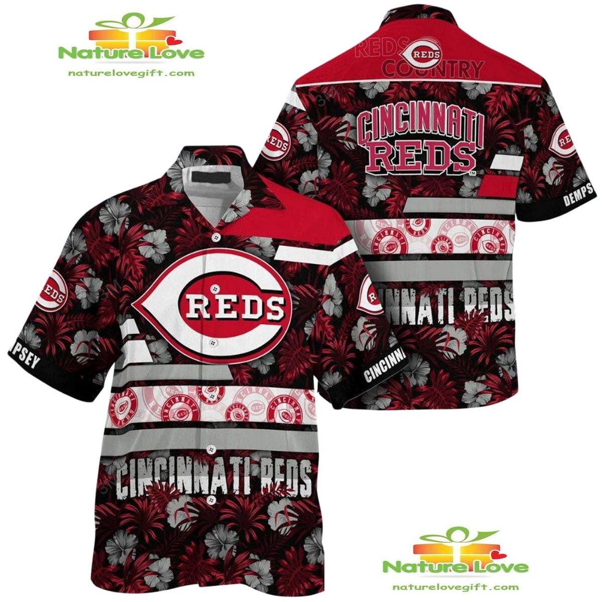 Cincinnati Reds Hawaiian Shirt Floral Stripes Custom Aloha Shirt