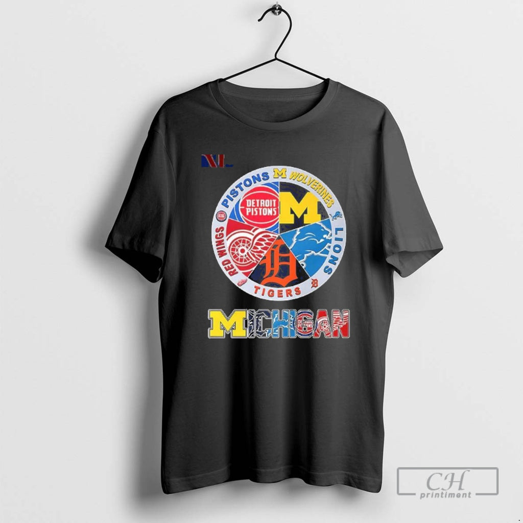 Classic Pistons Wolverines Lions Tigers Red Wings Michigan Sports Logo Shirt Sweater