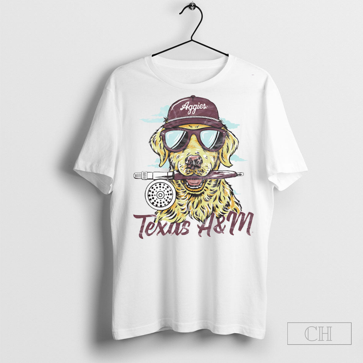 Fishing Dog Texas Am Aggies Tee